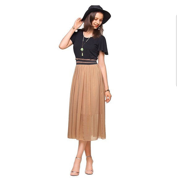 S. the Widow Dresses & Skirts - LORRAINE Tan and Black Short Sleeve Dress